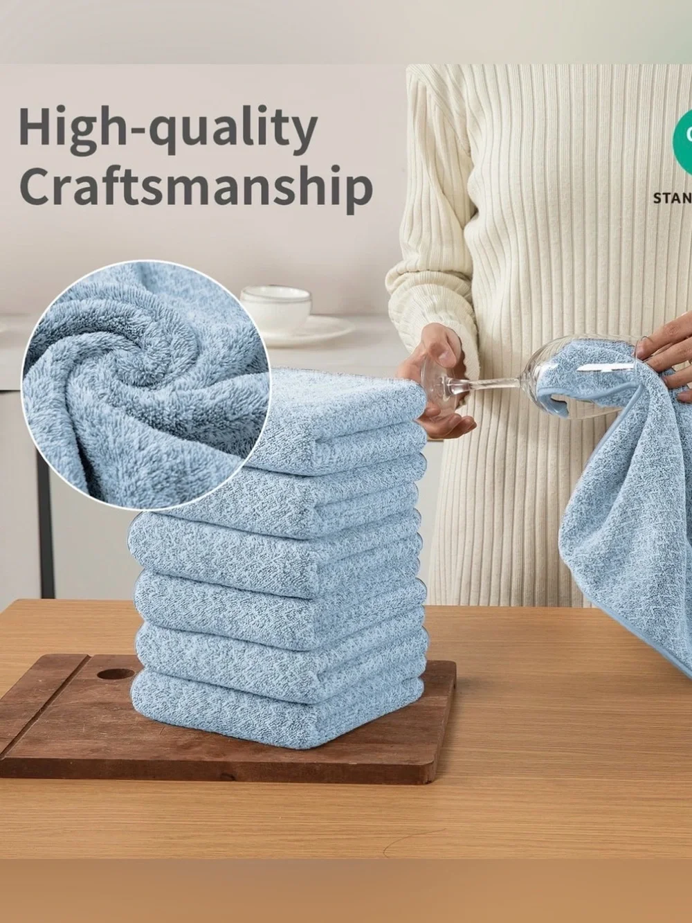 Jessy Microfiber Wash Cloths Light Blue Set of Six Hanging Loops